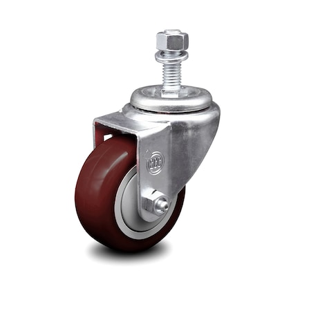 Service Caster 3 Inch Maroon Polyurethane Wheel Swivel 1/2 Inch Threaded Stem Caster SCC SCC-TS20S314-PPUB-MRN-121315